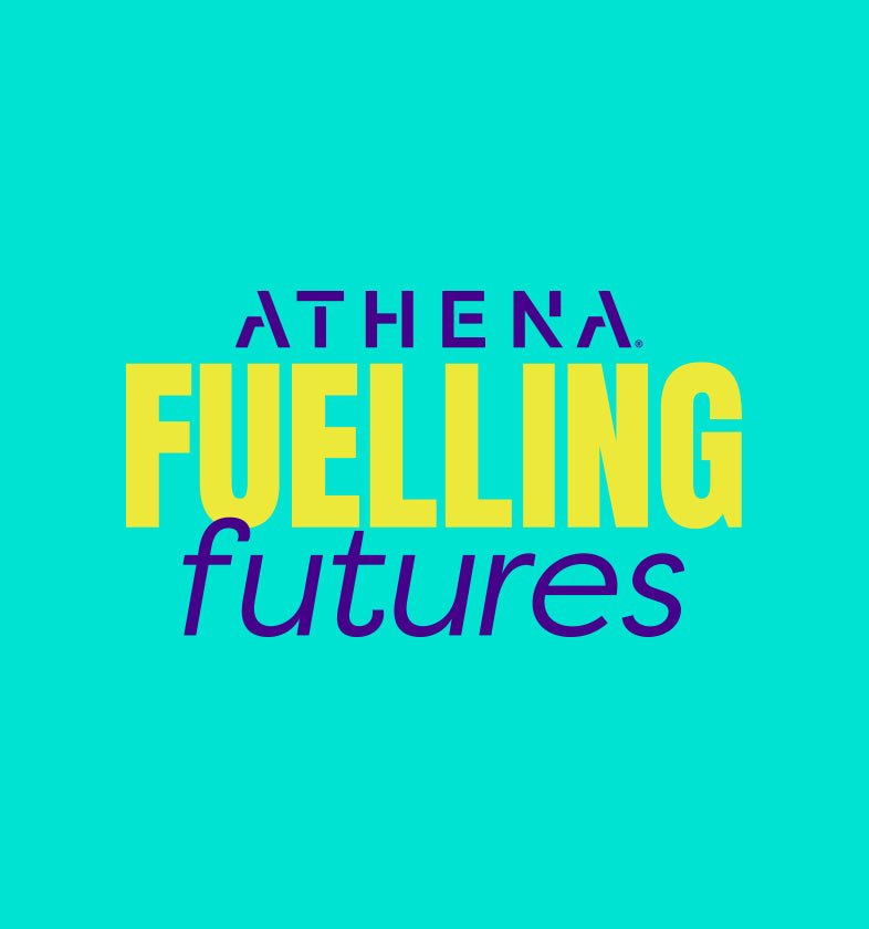 Athena Fueling futures on teal background