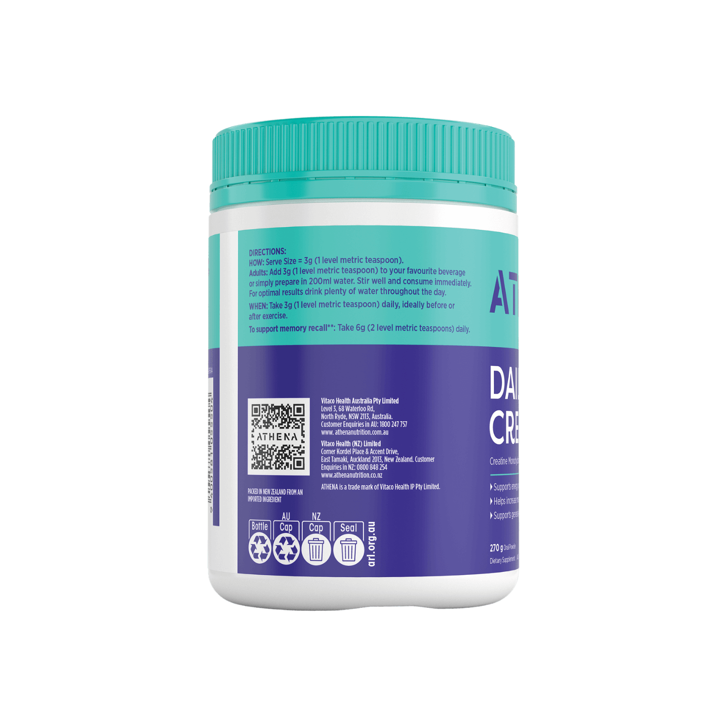 Athena Daily Creatine Unflavoured 270G BOP
