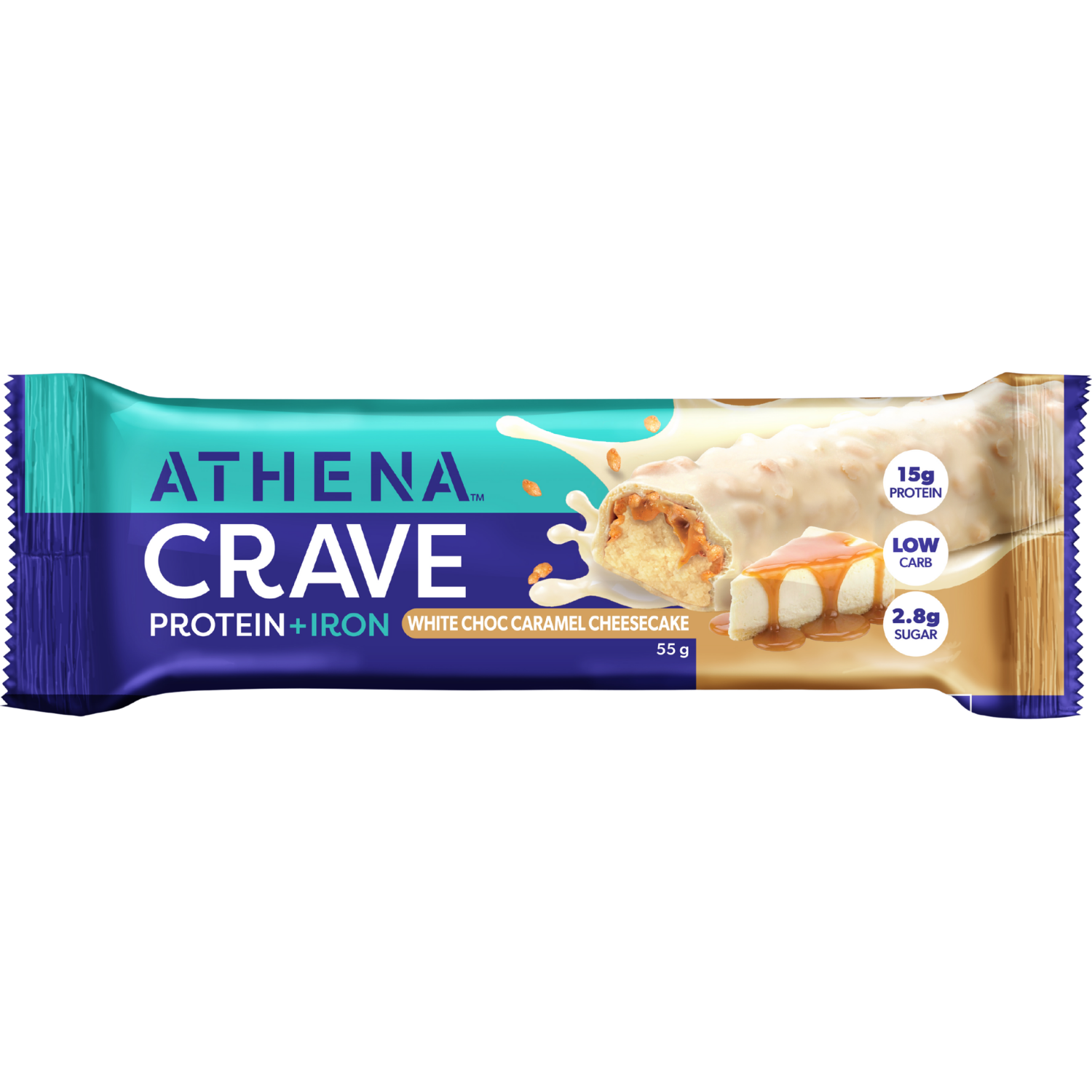 Athena Nutrition Crave Bars - White Choc Caramel Cheesecake FOP