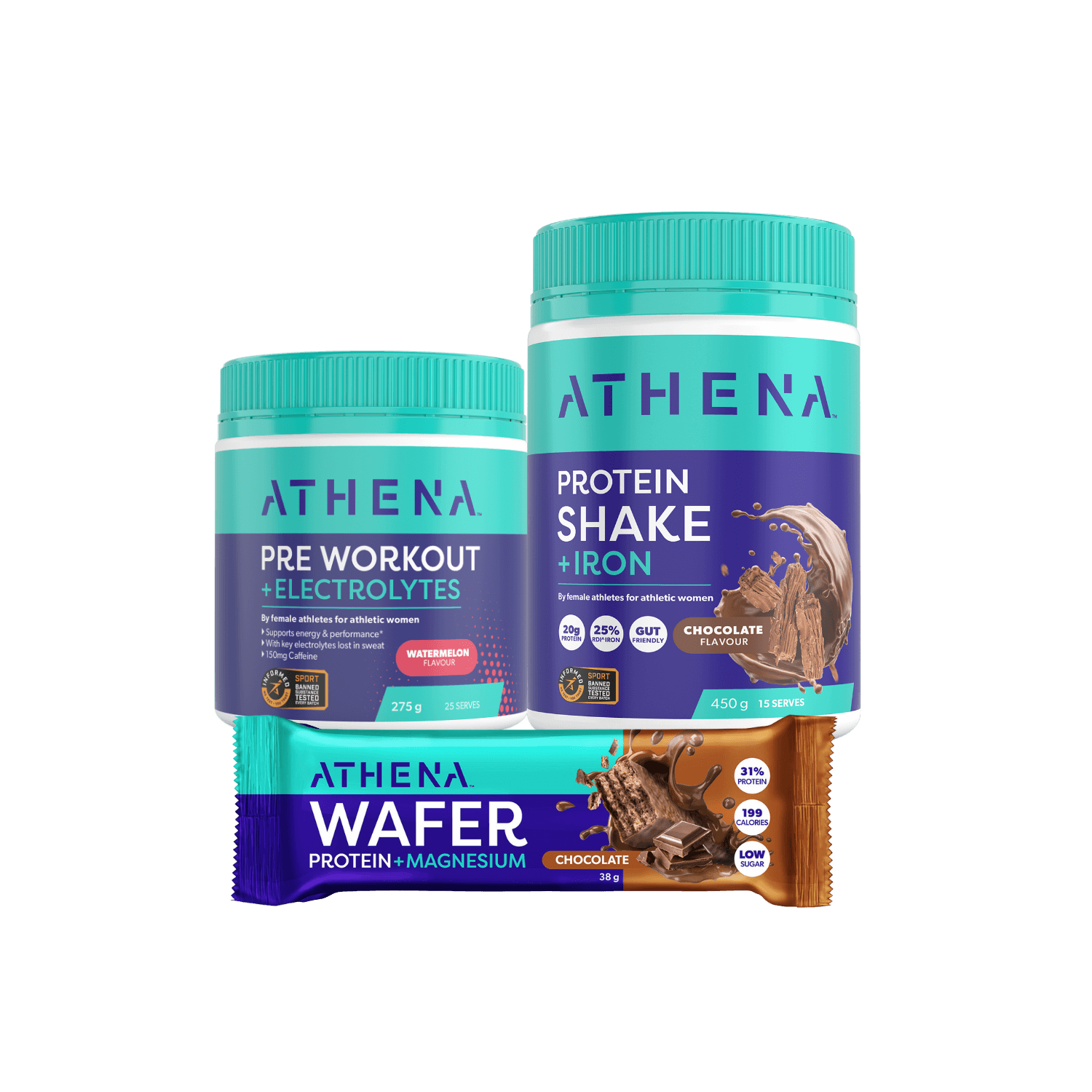 Athena Pre workout, protein shake and Wafer bars